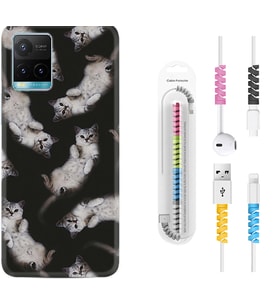 Vivo Y11S Y21S Y20 Y20S Y70 Kılıf Kablo Koruma Spiral Silikon Sevimli Kedicikler 1785