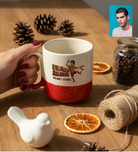 Kişiye Özel Karikatürlü Sarı Kırmızı Taraftar Kupa Bardak Pro Doğum Günü Hediyesi