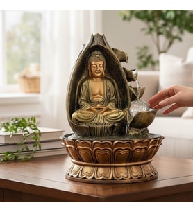Dekoratif Büyük Şelaleli LED Işıklı Buddha Masaüstü Dekoratif Su Çeşmesi – Feng Shui Meditasyon ve E
