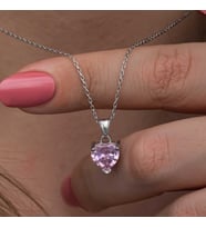 Gümüş Pembe Taşlı Kalpli Kadın Kolye