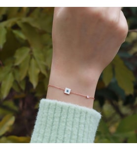 Kare Figürlü Zirkon Taşlı Mine İşli Rose Gold Kaplama Gümüş Bileklik