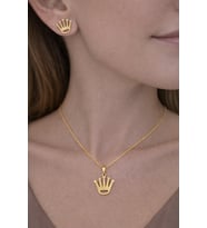 Gold Taç Figürlü Kolye Küpe Seti