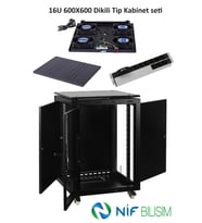 Ulusal 16U 600X600 Dikili Tip Kabinet seti Tekerlek Takımı 4lü Fan 9lu Priz Sabit Raf Dahil Set