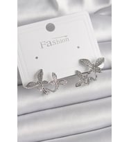 Pirinç Gümüş Renk Zirkon Taşlı Kelebek Model Kadın Küpe 5886 - HPSBYI9646-4498