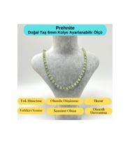 SERTİFİKALI Prehnit Doğal Taş 6mm Makrome Kolye 45cm- 55cm Ayarlanabilir Ölçü
