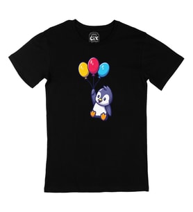 Balonlu Penguen Siyah Tişört