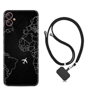 Samsung Galaxy A04E Kılıf Resimli Boyun Askılı İpli Desenli Silikon Series Black Plane 1868