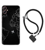 Samsung Galaxy A04E Kılıf Resimli Boyun Askılı İpli Desenli Silikon Series Black Plane 1868