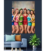 Renkli Elbiseli Pin-Up Kadınlar Dekoratif Kanvas - Mdf Ahşap Tablo