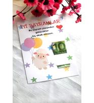 10 Adet Minnak Kuzucuk Bayram Kartı - Bayram Tebrik Kartı - Bayram Harçlık Kart