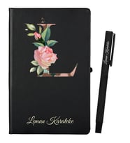Sevgiliye Hediye Kişiye Özel Siyah Defter ve Siyah Roller Kalem Seti