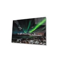 Kuzey Işıkları Manzara Cam Tablo 4mm Dayanıklı Temperli Cam Northern Lights Landscape Glass Wall A (Çok Renkli)