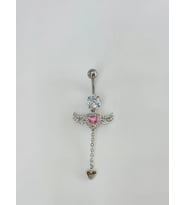 Melek Kanatlı Pembe Taşlı Sallantılı Göbek Piercing - Pg0124