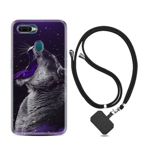 Oppo A5S A15 A16 A54 A55 A73 A74 Kılıf Boyun Askılı Silikon Purple Leopar 1750