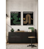 Geometrik Modernizm 2'li Ahşap Çerçeveli Tablo Seti