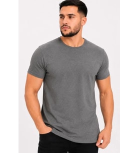 Erkek Basic Tişört Bisiklet Yaka Kısa Kol Günlük Yazlık Slim Fit T-Shirt - Antrasit