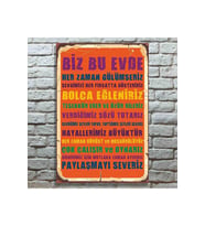 Biz Bu Evde Paylaşmayı Severiz Retro Tasarım Ahşap Poster (Çok Renkli)