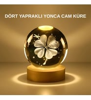 Dekoratif Yonca Görünümlü Işıklı Kristal Cam Küre Usb Masa Gece Lambası