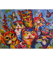 Mutlu Kediler Sayılarla Boyama Seti 40x50 cm (Tuvale Gerili)