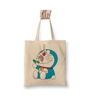 Doraemon Anime Beyaz Bez Çanta Uzun Saplı Alışveriş Çantası Plaj Çantası