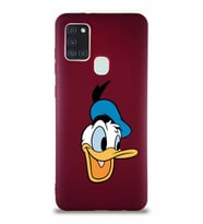 Samsung Galaxy A21S Soft Premier Kapak Donald Duck-A Tasarımlı Silikon Kılıf - Mürdüm (Şeffaf)