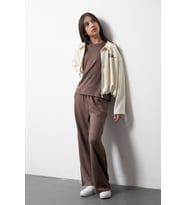 Bordo Kız Çocuk Fermuarlı Hırkalı Yazı Baskılı Geniş Paça Pantolonlu 3lü Takım 24836