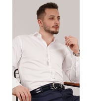 Beyaz Saten Slimfit Hediye Kutulu Erkek Gömlek