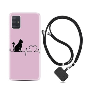 Samsung a71 A72 A73 A7 A9 2018 C7 C9 Kılıf Boyun Askılı Silikon Pink Cat Heart 1303
