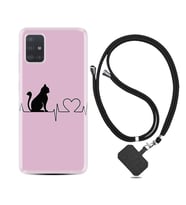 Samsung a71 A72 A73 A7 A9 2018 C7 C9 Kılıf Boyun Askılı Silikon Pink Cat Heart 1303