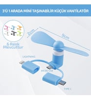 Mini Telefon Fanı - Lightning - Type-C - Micro USB Girişli - Sessiz