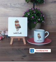 Baykuş Dekoratif Taş, Türk Kahvesi Fincanı Kırmızı İsme Özel Hediye (Model 4)