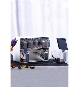 Lexroo Sekizli Standlı Baharatlık Seti Gri Beyaz - 161280-815