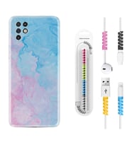 INFINIX Note 11 Pro Note 10 Hot 9 Play Kılıf Kablo Koruma Spiral Silikon Pink Blue Abstract 1385