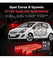 Opel Corsa D Uyumlu RGB Ayak Altı LED 12 Led Kumandalı Müzik Duyarlı Araç İçi Aydınlatma 7 Renk 12V