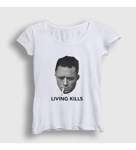 Presmono Kadın Beyaz Living Kills Albert Camus T-Shirt 554077tt