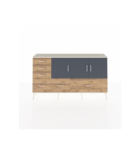 Arges Konsol 4 Raflı 6 Çekmeceli 3 Kapaklı 176x30x99 Aytaşı-Antrasit/Çam