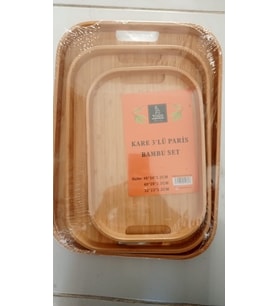 3 LÜ DİKDÖRTGEN BAMBU TEPSİ