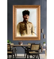 Altın Varaklı Çerçeveli Paspartulu Atatürk Tablo TR1233 (Gold)