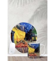 Van Gogh Cafe Terrace Desenli Bilek Destekli Mouse Pad Kupa Seti