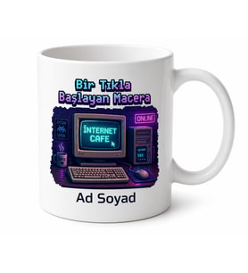 İnternet Kafe Temalı Nostaljik Baskılı Kupa Bardak Retro Gamer Hediye