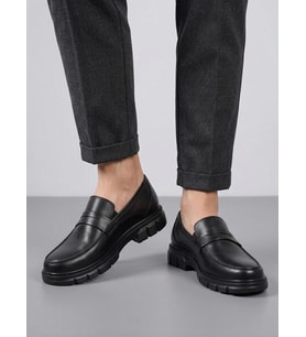 BEREN Erkek Siyah Hakiki Deri İç Ortopedik Taban Penny Loafer Günlük Casual Ayakkabı
