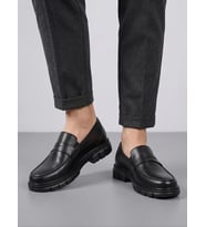 BEREN Erkek Siyah Hakiki Deri İç Ortopedik Taban Penny Loafer Günlük Casual Ayakkabı
