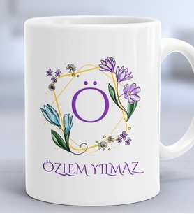 Kişiye Özel Çiçekli Ö Harfli Hediye Kupa Bardak İsim Soyisim Yazılı (Beyaz)