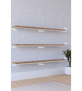 100 Cm 3lü Safir Meşe Mdf Uçan Duvar Rafı Gizli Bağlantı Kitaplık