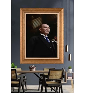 Altın Varaklı Çerçeveli Paspartulu Atatürk Tablo DC1580 (Gold)