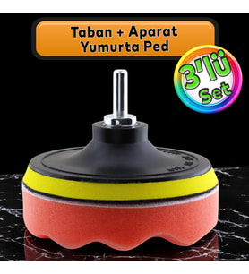 Oto Araç Araba Pasta Cila Polisaj Yumurta Ped + 115 mm Taban + Matkap Adaptörü Parlatıcı Çizik Giderici 3'Lü SET (Turuncu)