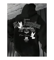 Unisex Los Angeles Baskılı Oversize Baskılı Kapşonlu Sweatshirt 3 Iplik (Siyah)