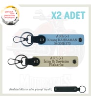 Motorcu Tarzına Uygun, İsim Plaka ve A Rh (+) Kan Grubu Yazılı x2 Anahtarlık Set, Mavi-S Kahve-Syh