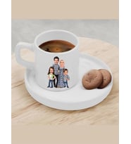 Kişiye Özel Türk Kahvesi Fincanı Karikatür Tesettürlü Aile Fincan