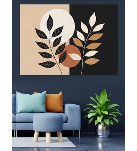 Modern Minimalist Yaprak Dalları Deseni Dekoratif Kanvas - Mdf Ahşap Tablo
